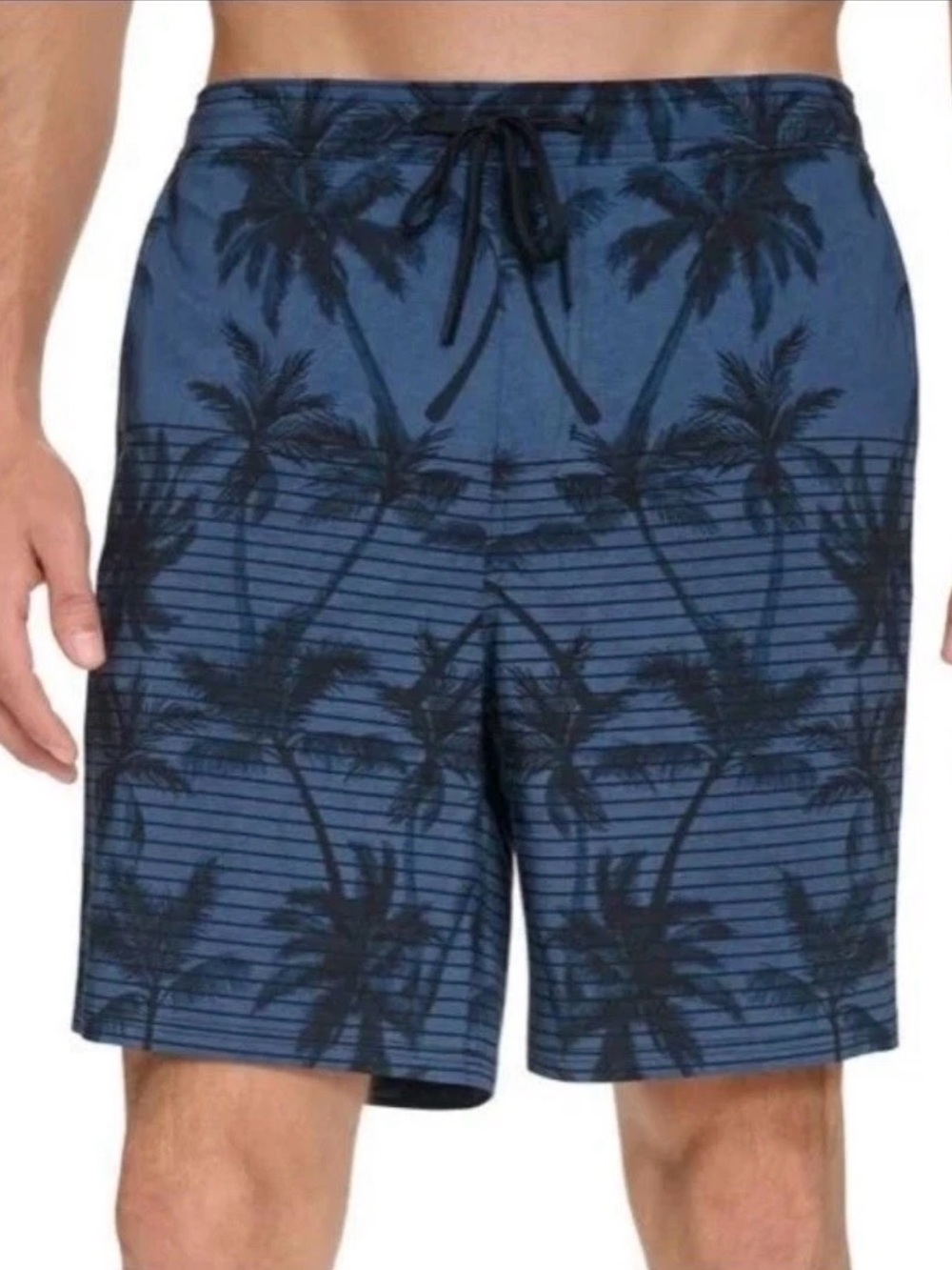 Kirkland Signature Navy Blue Palm-Print Swim Shorts